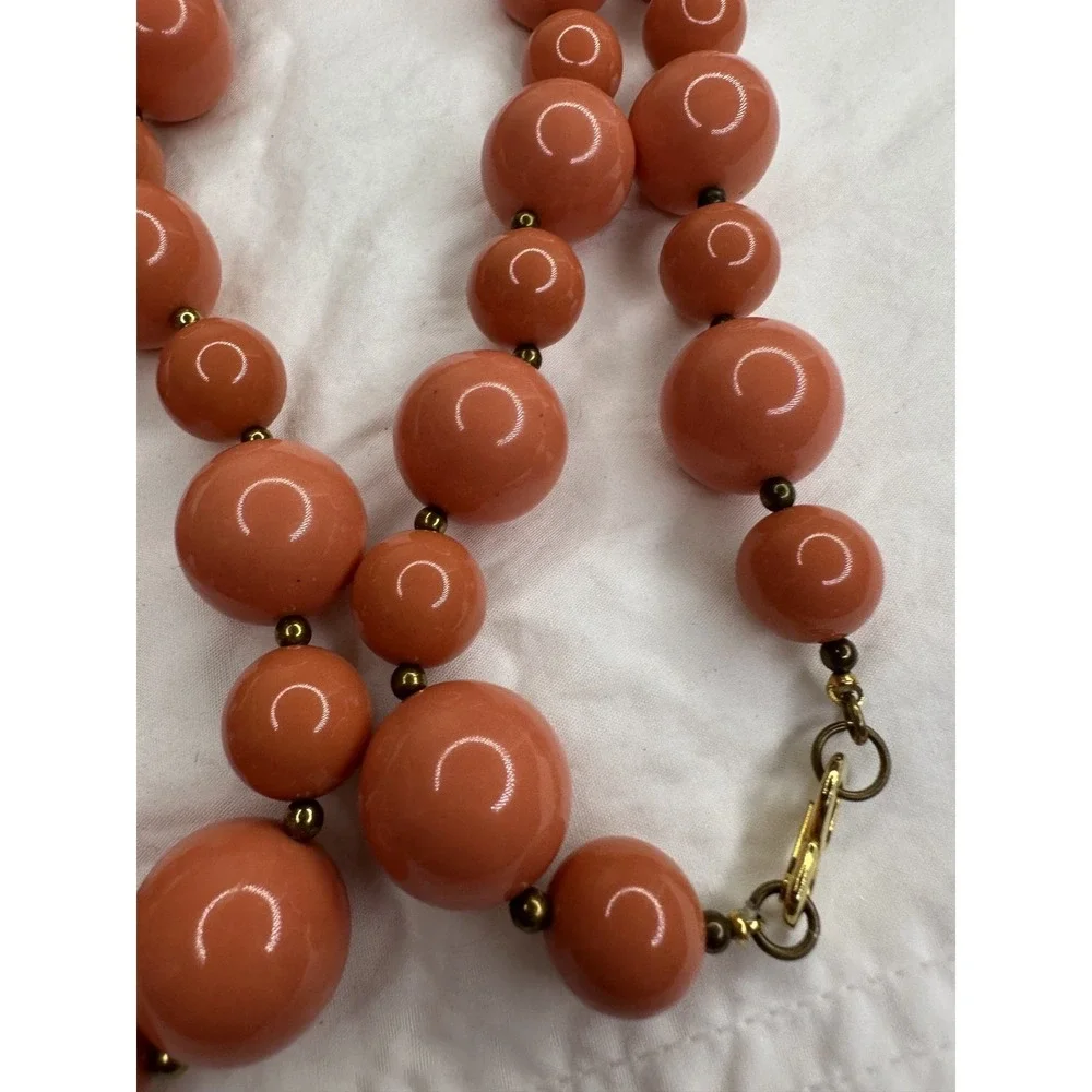 Kenneth J Lane necklace Beaded Orange Chunky Round Gold Tone Long 28" VTG - Picture 8 of 9